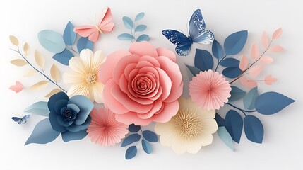 Paper art floral arrangement with butterflies