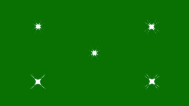 Twinkling star blast motion graphics with a green background. cartoon sparkle stars twinkling with shiny white cartoon, flat, vector,  rising stars or fireflies, isolated, with blinking light effect