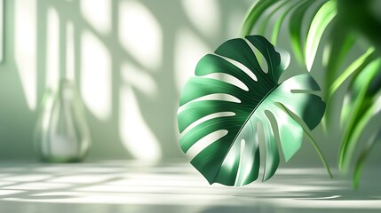 Serene monstera leaf in soft light