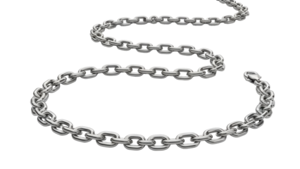 Silver metal chain isolated PNG on transparent background, strong connection concept for jewelry design and industrial applications