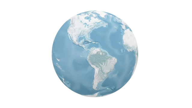 Earth globe showing Americas isolated PNG, 3D rendering of planet with detailed continents and oceans on transparent background, geography and science - Powered by Adobe