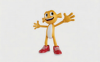 Cheerful orange cartoon character mascot with arms outstretched in a welcoming pose