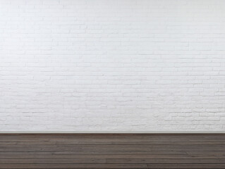 Empty interior with white painted brick wall and dark wooden floor, modern wall mockup