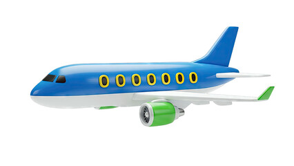 Cartoon Blue and White Airplane with Green Engines