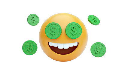 Emoji with Dollar Signs in Eyes and Floating Coins