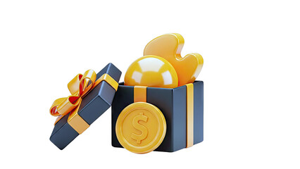 Gift Box with Money and Rewards Concept