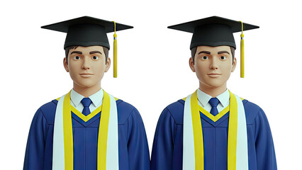 Graduates in Academic Dress on White Background