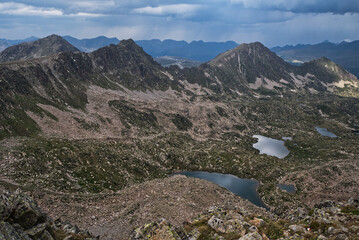 View from Pessons mountain peak in Pyrenees mountains in Andorra