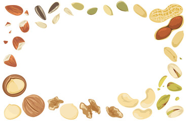 Nuts and Seeds Background &ndash; Hand Drawn Food Illustration with Copy Space