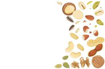 Nuts and Seeds Background &ndash; Hand Drawn Food Illustration with Copy Space