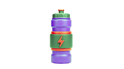 Purple water bottle with green band and orange lightning bolt