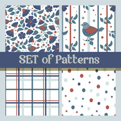 Floral Seamless Pattern with Birds and Delicate Botanical Nature Inspired Elements