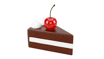 Slice of Chocolate Cake with Whipped Cream and Cherry