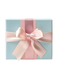 Pastel-toned gift box with smooth matte finish and delicate ribbon, modern celebratory aesthetic, isolated on white background. 