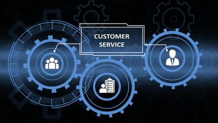 customer service data visualization with team and user icons. virtual business monitor focusing on help desk strategy. advanced cybernetic screen with management symbols. - Powered by Adobe