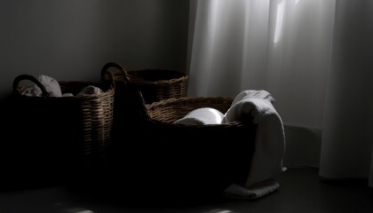 バスケットに収納された清潔なタオルとコピースペース
Clean towels stored in a basket with copy space
