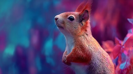 Red Squirrel in Profile Against a Moody Abstract Photo Background rodent animal