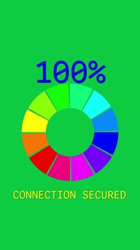 progression with colors and numbers with the percentage from 0 to 100 with the word ENCRYPTING which then becomes CONNECTION SECURED with a green chroma key background