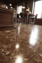 Luxurious polished marble floor reflecting light in a modern interior setting.