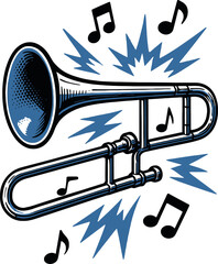 Trombone Brass Music Notes Jazz Vector Art Design