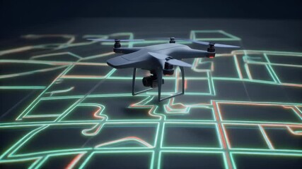 Drone flying over futuristic digital map - Powered by Adobe