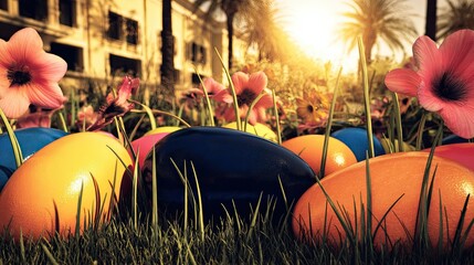 Colorful Easter eggs with flowers