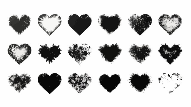 A collection of distressed, grunge heart shapes with a spray paint texture, perfect for various artistic and decorative applications