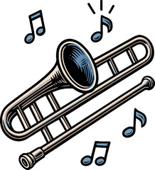 Trombone Music Notes Brass Jazz Instrument Vector