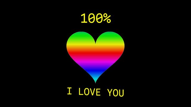 heart that fills with many colors as the percentage increases and at the number 100 the words I LOVE YOU appear with transparent Alpha Channel background