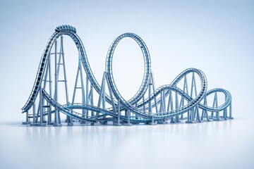 Innovative roller coaster design showcasing intricate metal tracks and engineering excellence with a futuristic aesthetic highlighting the thrill of amusement parks