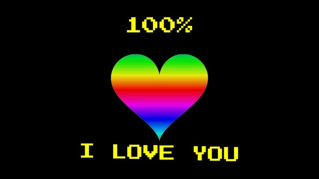 shape heart that fills with colors as the percentage increases and at the number 100 the words I LOVE YOU appear with transparent Alpha Channel background