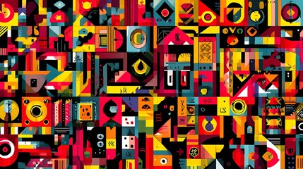 Vibrant Geometric Abstract Pattern With Bold Colors And Shapes colorful Photo