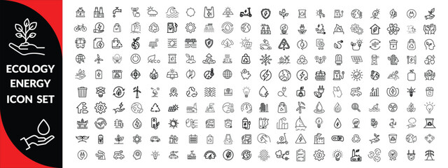 Ecology energy icon set. Containing renewable energy, ecology, green electricity, and more. Editable stroke. Ecology Big Icon Set.
