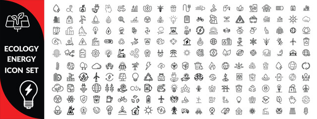 Ecology energy icon set. Containing renewable energy, ecology, green electricity, and more. Editable stroke. Ecology Big Icon Set.