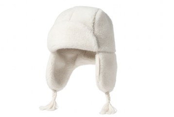 White winter trapper hat with ear flaps isolated on transparent background for cold weather protection