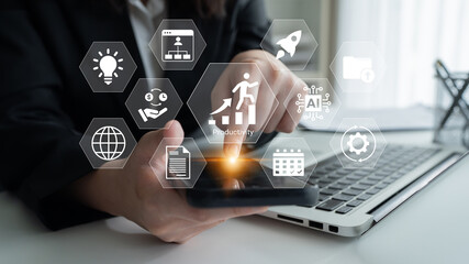 A business professional leverages smartphone technology to boost productivity in a modern...