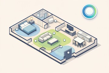 Fototapeta premium Elegant isometric interior design layout showcasing functionality and modern aesthetics emphasizing spatial organization and contemporary lifestyle elements