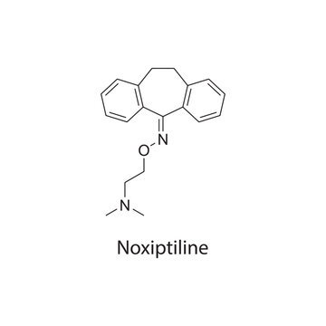 Noxiptiline molecule chemical structure &ndash; tricyclic antidepressant drug used for depressive disorders, skeletal formula on white background