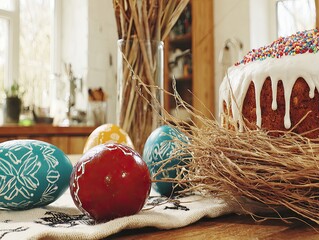 Traditional Easter cake and eggs