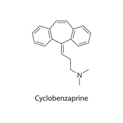Cyclobenzaprine molecule chemical structure &ndash; centrally acting muscle relaxant drug used for muscle spasms, skeletal formula