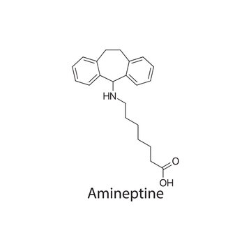 Amineptine molecule chemical structure &ndash; atypical tricyclic antidepressant drug affecting dopamine reuptake, skeletal formula illustration