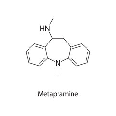 Metapramine molecule chemical structure &ndash; tricyclic antidepressant drug for depressive disorders, skeletal chemical formula