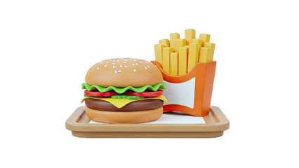 Stylized Burger and Fries Cartoon