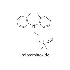 Imipraminoxide molecule chemical structure &ndash; tricyclic antidepressant metabolite used in psychiatric research, skeletal formula illustration