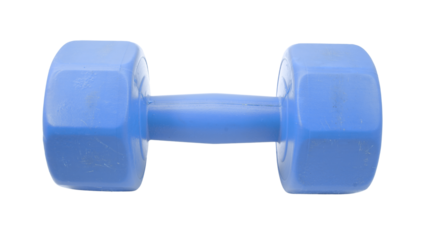 Single blue dumbbell isolated on white for fitness and home gym workouts