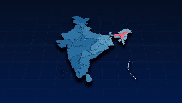 Assam is shown on a detailed map animation