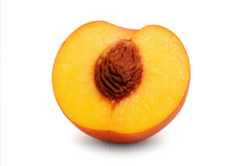 Half peach fruit with pit on transparent background
