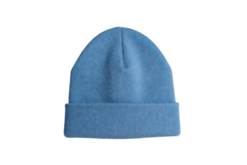 Light blue knitted beanie hat isolated on transparent background for winter fashion and warmth