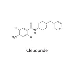 Clebopride molecule chemical structure &ndash; dopamine antagonist prokinetic drug used for gastrointestinal disorders, skeletal formula on white background