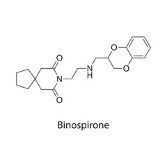 Binospirone molecule chemical structure &ndash; azapirone anxiolytic serotonin receptor drug, psychiatric compound used in research, skeletal chemical formula